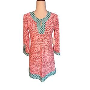 Cabanalife Print 3/4 Sleeve Dress size Small Resort Wear Beach NEW